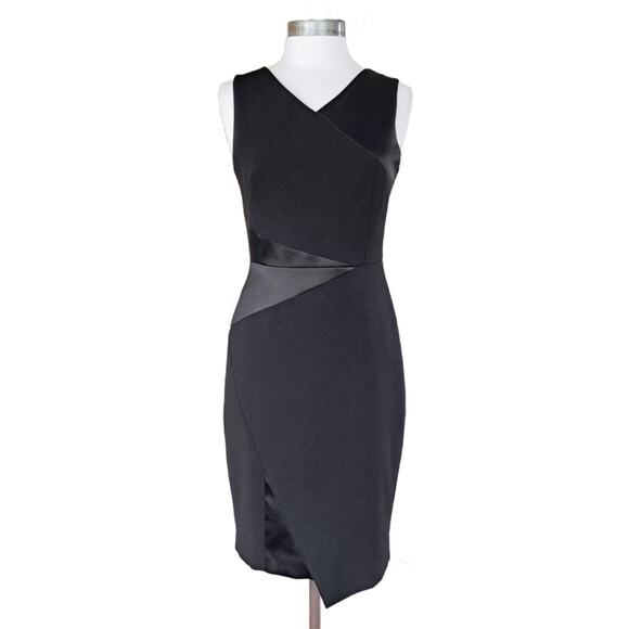 White House Black Market Asymmetric Black Sheath Dress Size 4 Satin Crepe - Picture 2 of 10